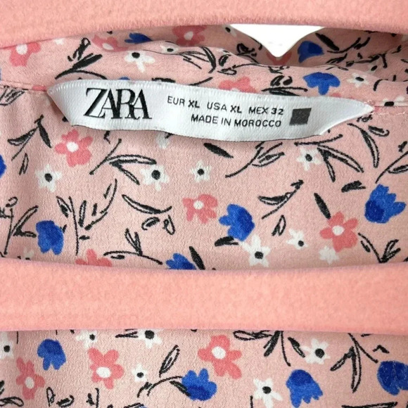 ZARA Pink Blue Floral Button Front Long Sleeve Ruffle Detail Blouse  Sz. XL - Picture 5 of 13